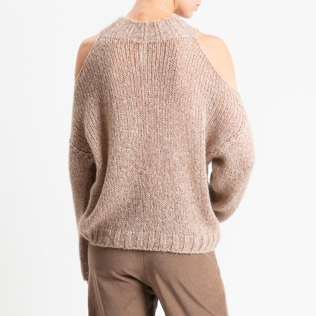 Tensione in-Maglia coste inglese cut out mohair con micro paillettes - beige