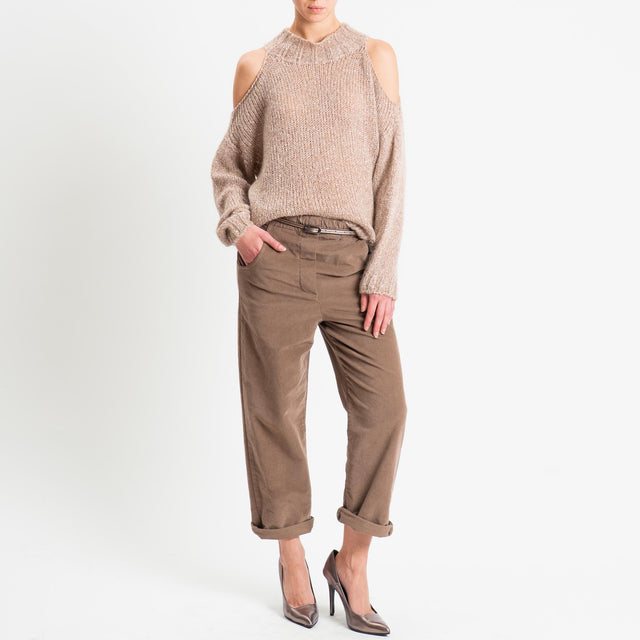Tensione in-Maglia coste inglese cut out mohair con micro paillettes - beige