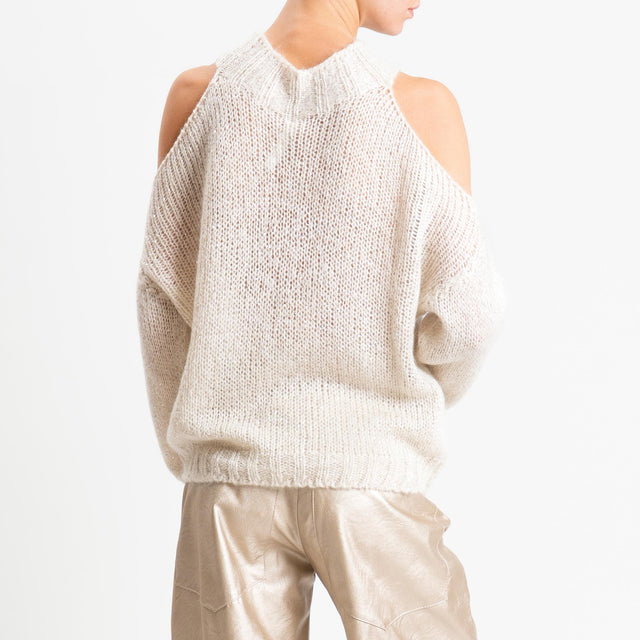 Tensione in-Maglia coste inglese cut out mohair con micro paillettes - crema