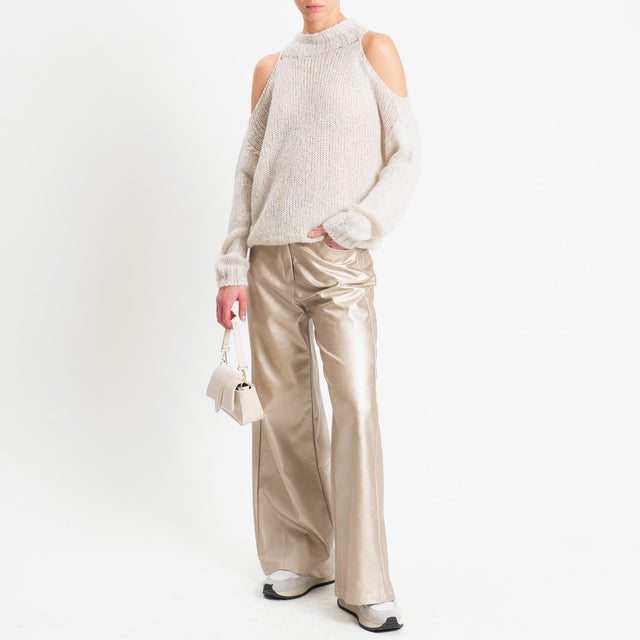 Tensione in-Maglia coste inglese cut out mohair con micro paillettes - crema