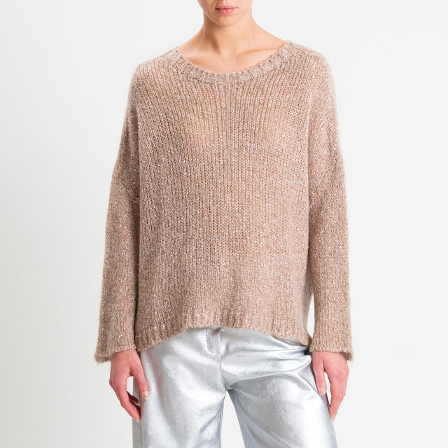 Tensione in-Maglia micro paillettes bottone dietro - beige