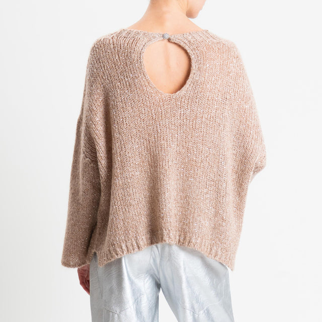 Tensione in-Maglia micro paillettes bottone dietro - beige