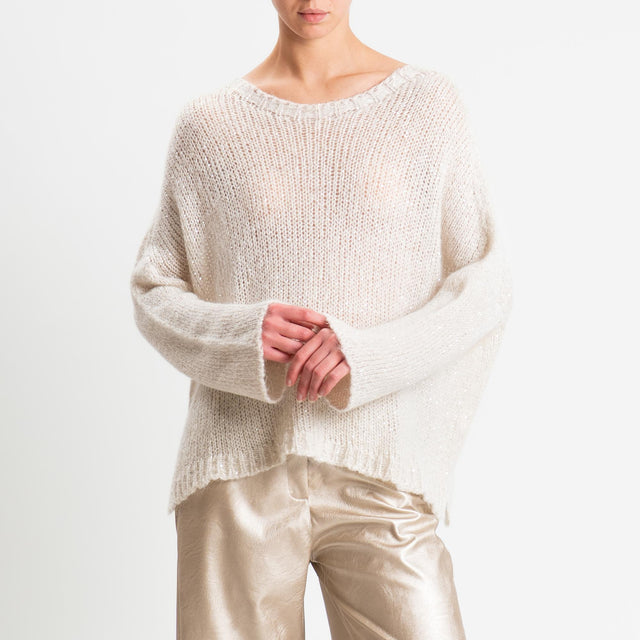 Tensione in-Maglia micro paillettes bottone dietro - crema