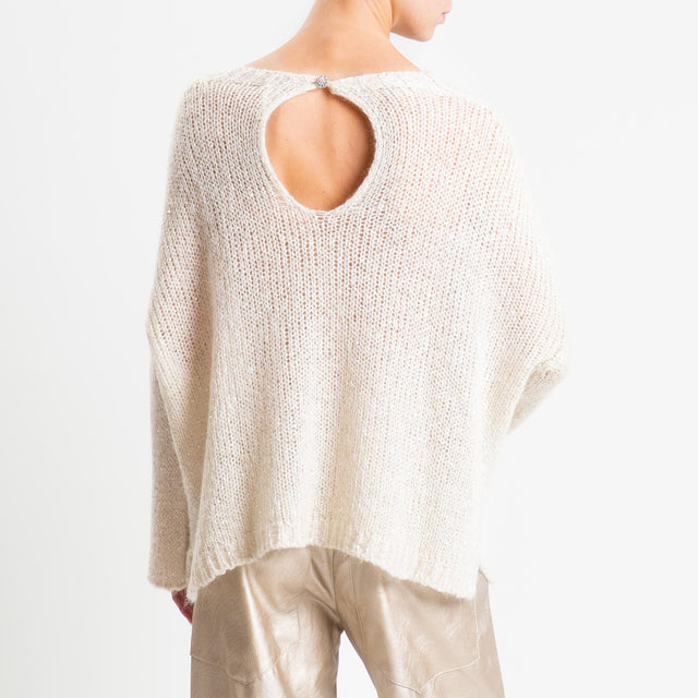 Tensione in-Maglia micro paillettes bottone dietro - crema