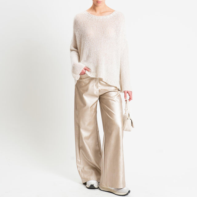 Tensione in-Maglia micro paillettes bottone dietro - crema