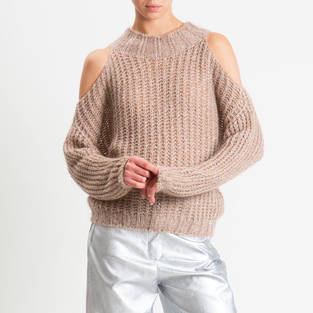 Tensione in-Maglia cut out mohair con micro paillettes - beige