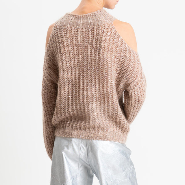 Tensione in-Maglia cut out mohair con micro paillettes - beige