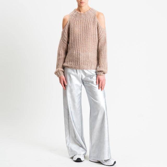 Tensione in-Maglia cut out mohair con micro paillettes - beige