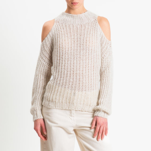 Tensione in-Maglia cut out mohair con micro paillettes - crema