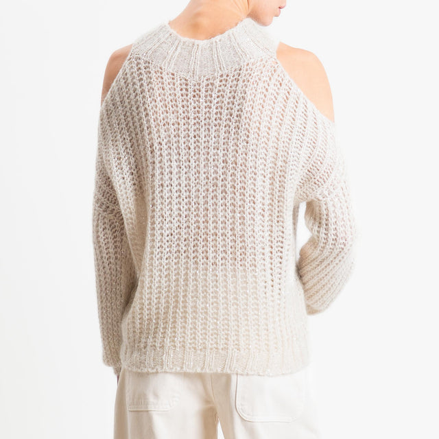 Tensione in-Maglia cut out mohair con micro paillettes - crema