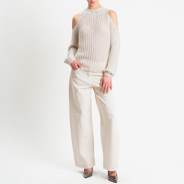 Tensione in-Maglia cut out mohair con micro paillettes - crema