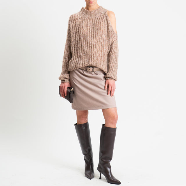 Tensione in-Maglia coste inglese cut out mohair con micro paillettes - beige