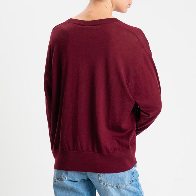 Tensione in-Maglia scollo v 100% LANA MERINO - Bordeaux