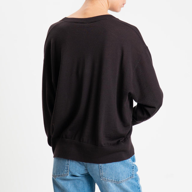 Tensione in-Maglia scollo v 100% LANA MERINO - cioccolato