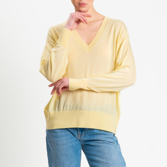 Tensione in-Maglia scollo v 100% LANA MERINO - giallo