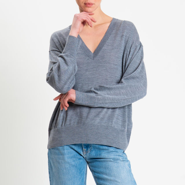 Tensione in-Maglia scollo v 100% LANA MERINO - grigio
