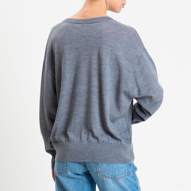 Tensione in-Maglia scollo v 100% LANA MERINO - grigio