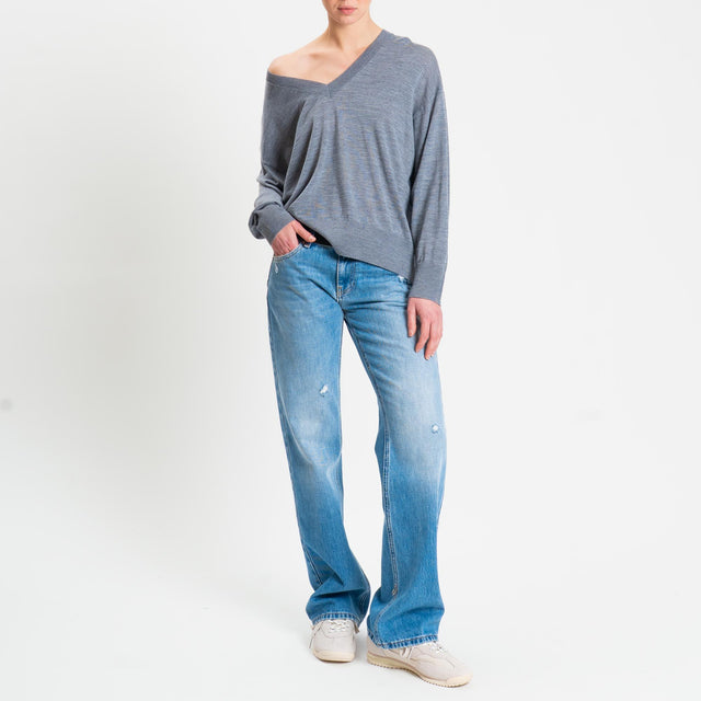 Tensione in-Maglia scollo v 100% LANA MERINO - grigio