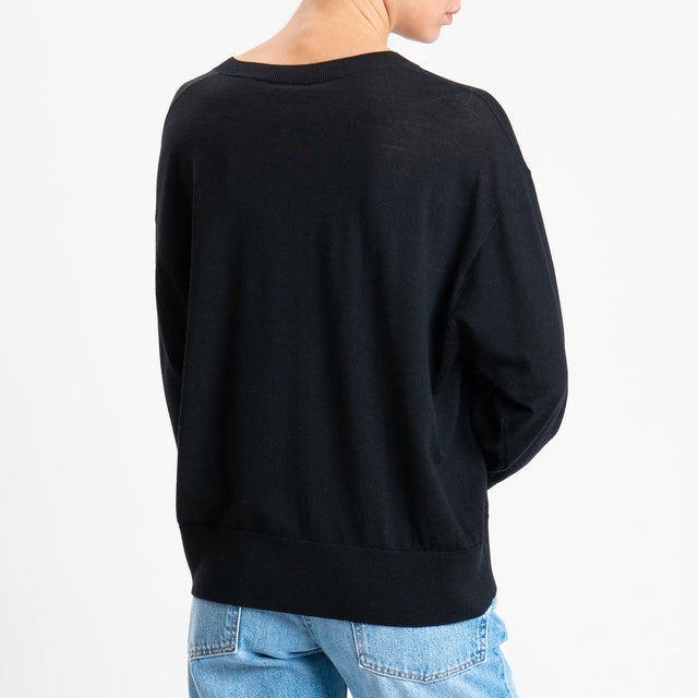 Tensione in-Maglia scollo v 100% LANA MERINO - nero