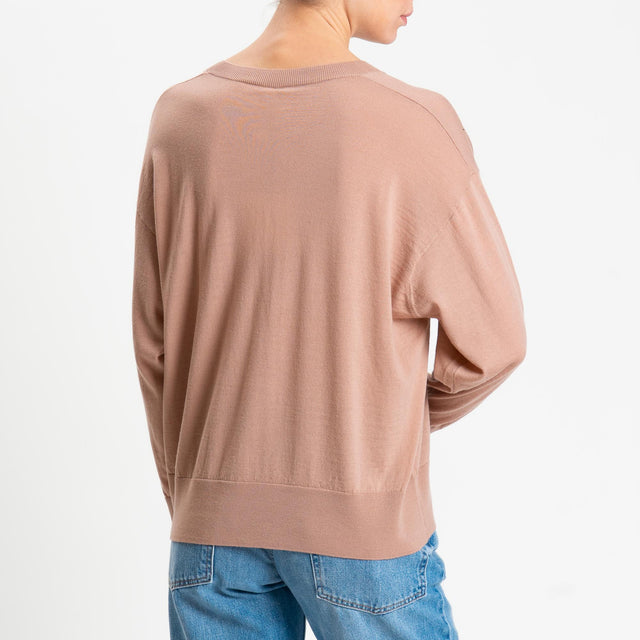 Tensione in-Maglia scollo v 100% LANA MERINO - rosa