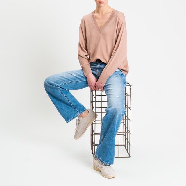 Tensione in-Maglia scollo v 100% LANA MERINO - rosa