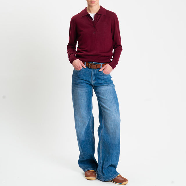 Tensione in-Maglia polo 100% LANA MERINO - Bordeaux