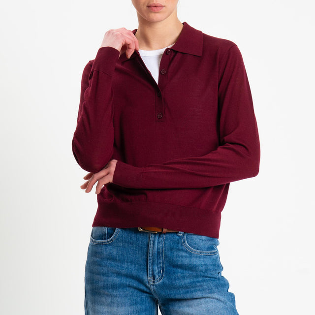 Tensione in-Maglia polo 100% LANA MERINO - Bordeaux