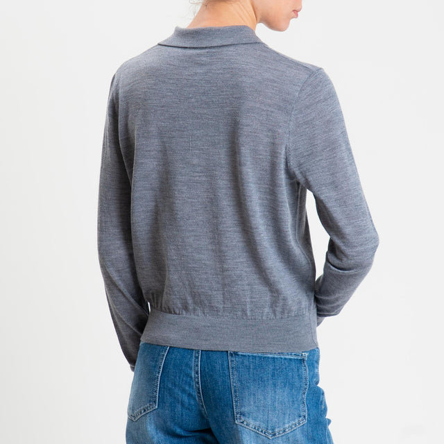 Tensione in-Maglia polo 100% LANA MERINO - grigio