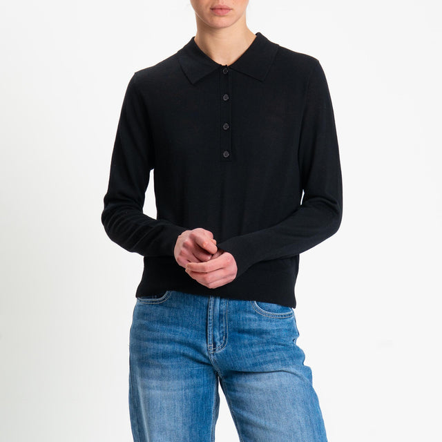Tensione in-Maglia polo 100% LANA MERINO - nero