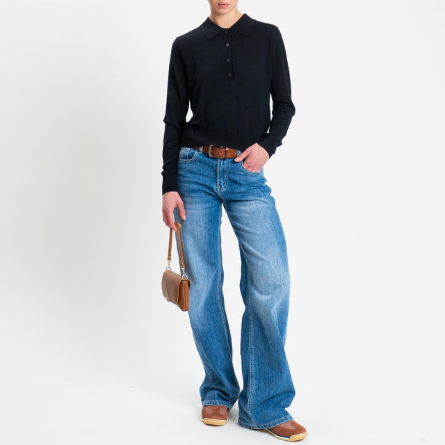 Tensione in-Maglia polo 100% LANA MERINO - nero