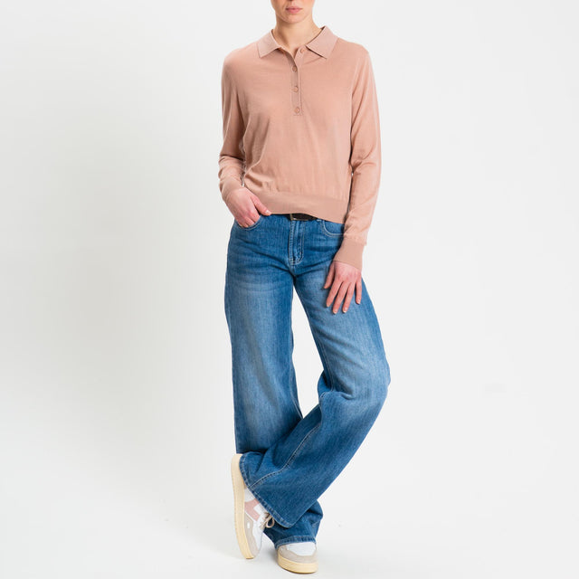 Tensione in-Maglia polo 100% LANA MERINO - rosa