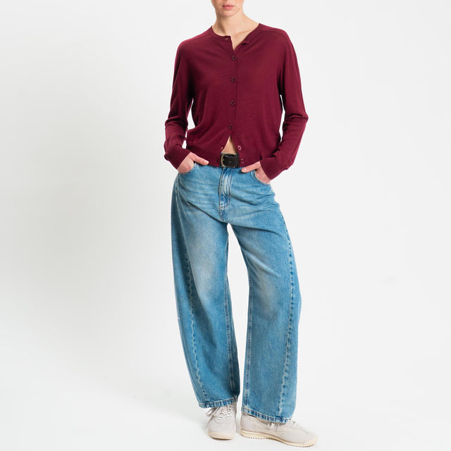 Tensione in-Cardigan rebecchina 100% LANA MERINO - Bordeaux