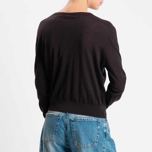 Tensione in-Cardigan rebecchina 100% LANA MERINO - cioccolato