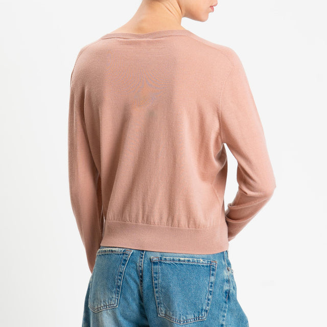 Tensione in-Cardigan rebecchina 100% LANA MERINO - rosa