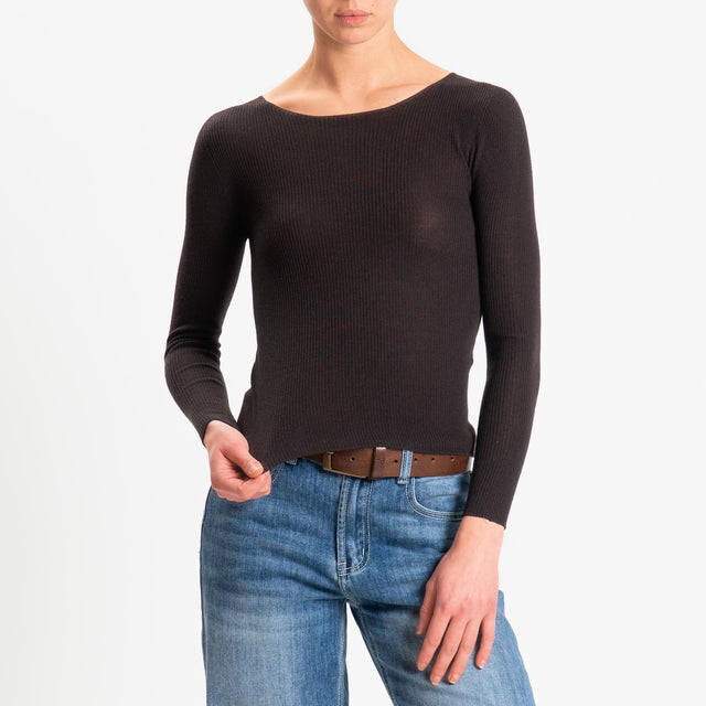 Tensione in-Maglia costine LANA MERINO - cioccolato