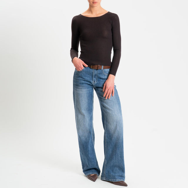 Tensione in-Maglia costine LANA MERINO - cioccolato