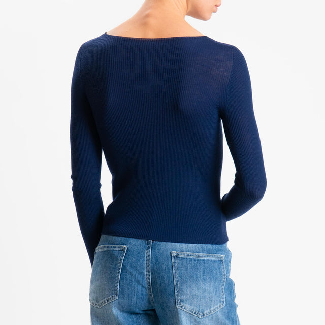 Tensione in-Maglia costine LANA MERINO - blu