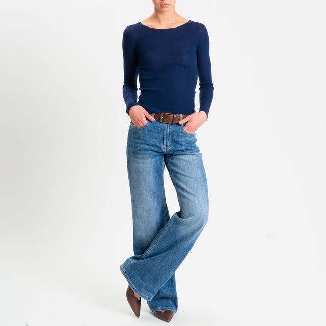 Tensione in-Maglia costine LANA MERINO - blu