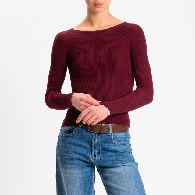 Tensione in-Maglia costine LANA MERINO - Bordeaux