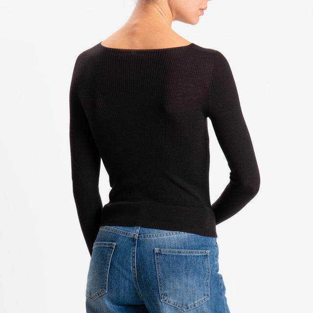 Tensione in-Maglia costine LANA MERINO - cioccolato