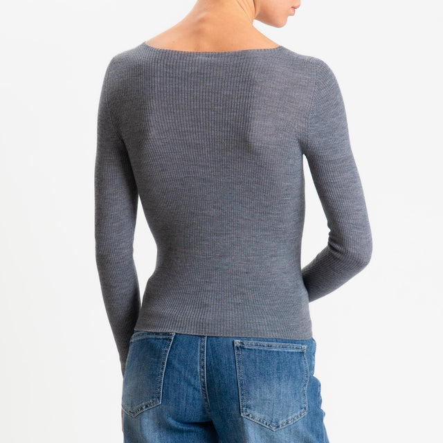 Tensione in-Maglia costine LANA MERINO - grigio
