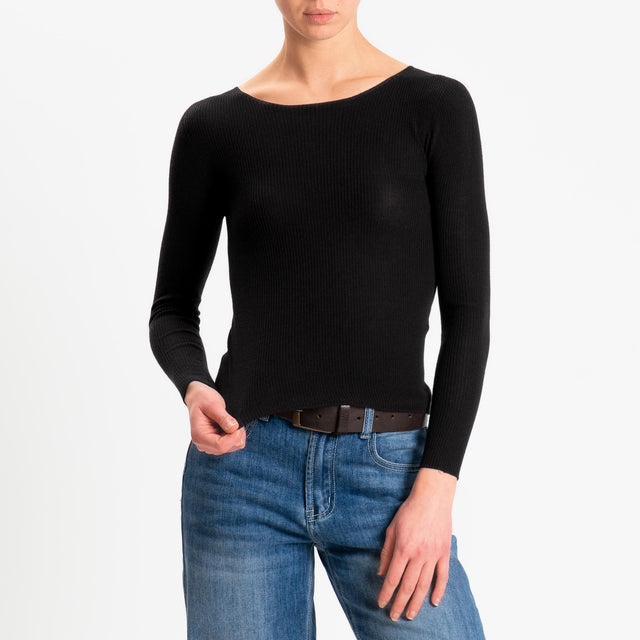 Tensione in-Maglia costine LANA MERINO - nero