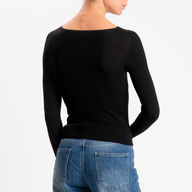 Tensione in-Maglia costine LANA MERINO - nero