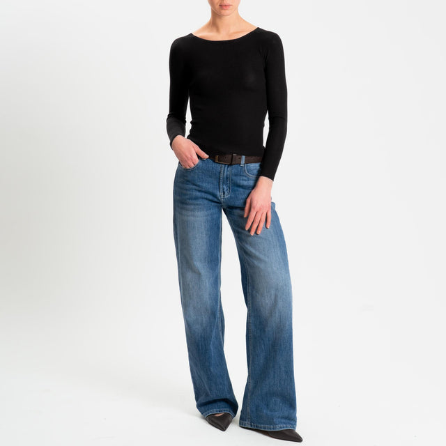 Tensione in-Maglia costine LANA MERINO - nero