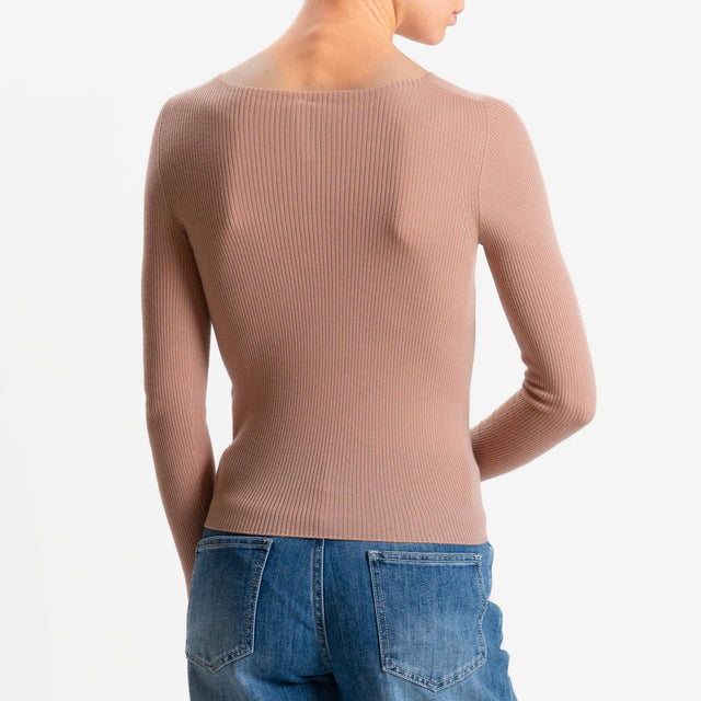 Tensione in-Maglia costine LANA MERINO - rosa