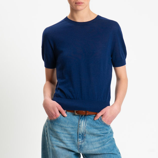 Tensione in-Maglia mezza manica 100% LANA MERINO - blu