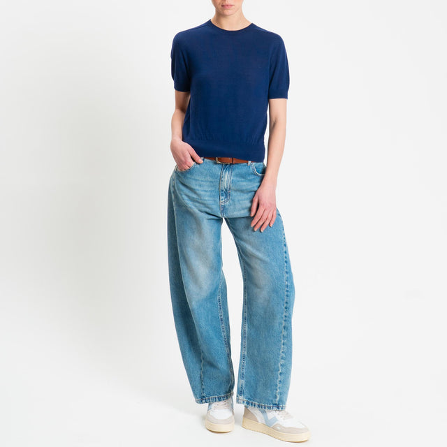 Tensione in-Maglia mezza manica 100% LANA MERINO - blu