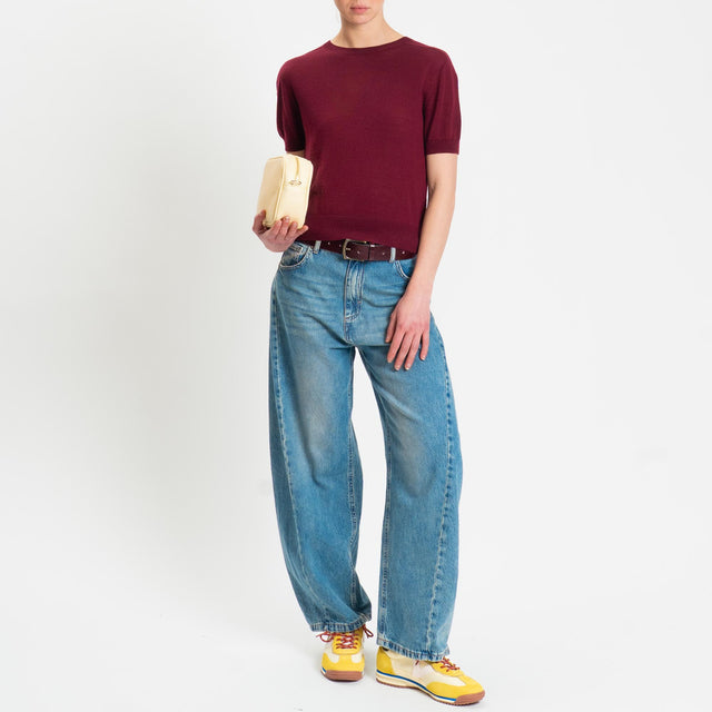 Tensione in-Maglia mezza manica 100% LANA MERINO - Bordeaux