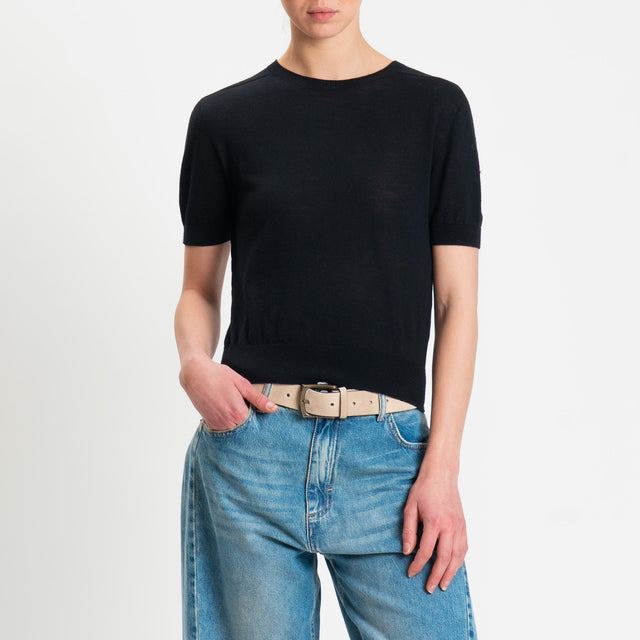 Tensione in-Maglia mezza manica 100% LANA MERINO - nero