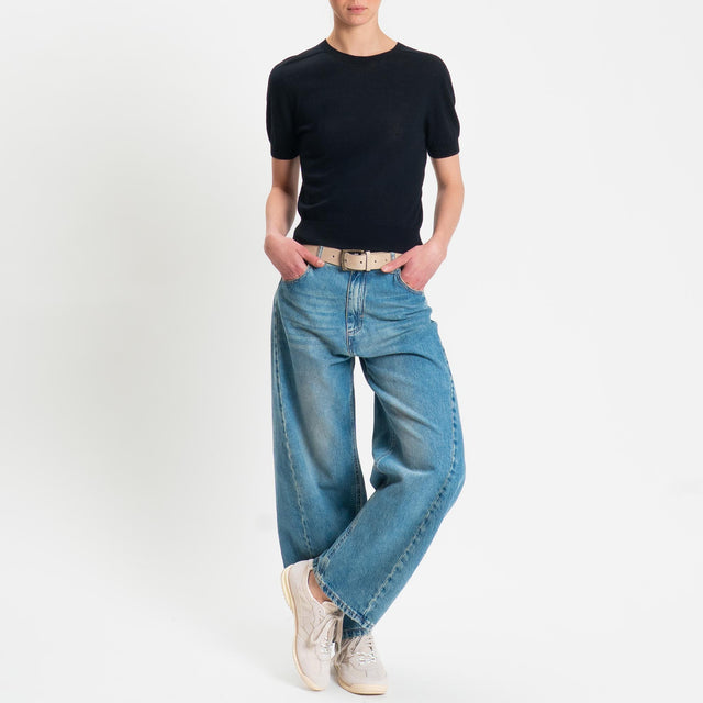 Tensione in-Maglia mezza manica 100% LANA MERINO - nero